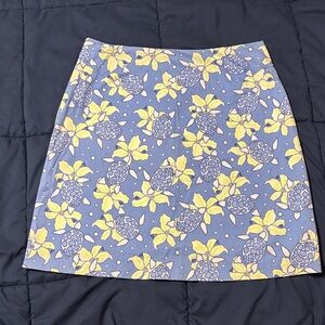 Vineyard Vines Blue Mini Skirt with Yellow Floral & Turtle Motif